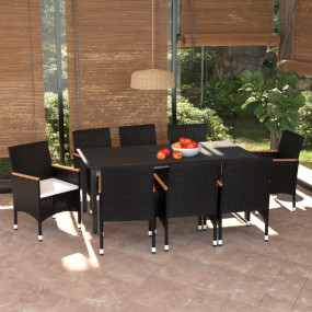 Dining Set Table: Black, Chair: Black, Cushion: Cream w...