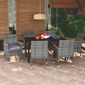 Dining Set Table: Black, Chair: Gray, Cushion: Dark Gra...