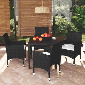 Dining Set Black PE rattan, steel, fabric, WPC, aluminu...