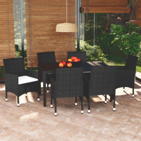 Dining Set Black PE Rattan 7 Piece Set Lightweight