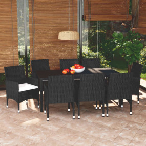 Dining Set Black Poly Rattan, Steel, WPC, Aluminum, Pol...