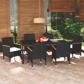 Dining Set Black PE Rattan 7 Piece Set Garden Dining Se...