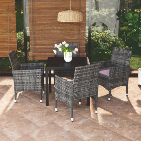Dining Set Table: Black, Chair: Grey, Cushion: Dark Gre...