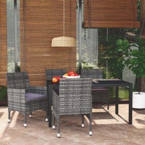Dining Set Grey PE rattan, steel, 100% polyester, WPC, ...