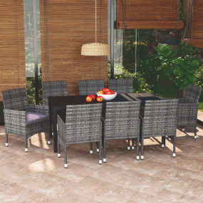 Dining Set Grey Polyethylene rattan, aluminum, steel, W...