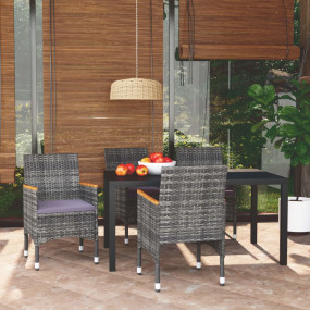 Dining Set Grey PE Rattan Medium Durable 5 Piece Dining...