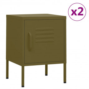 Nightstand Set of 2 Olive Green Steel Compact