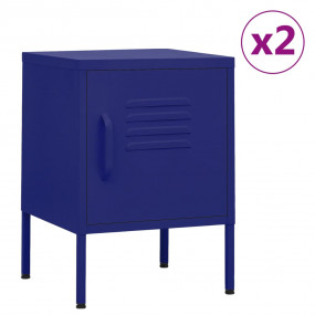 Nightstand Set of 2 Navy Blue Steel 13.8 x 13.8 x 20.1 ...