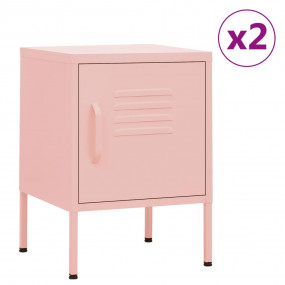 Nightstand Set of 2 Pink Steel Small Nightstand Square
