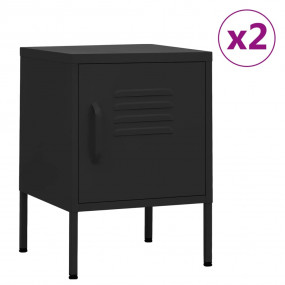 Nightstand Set of 2 Black Steel Small Nightstand Square