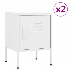 Nightstand Set of 2 White Steel Small Nightstand Square