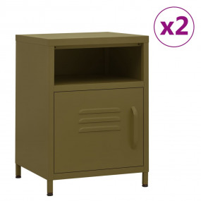 Nightstand Set of 2 Olive Green Steel Small Levelers