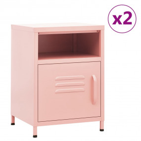 Nightstand Set of 2 Pink Steel 13.8 x 13.8 x 20.1 in Le...