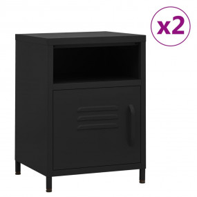 Nightstand Set of 2 Black Steel Nightstand Square Moder...