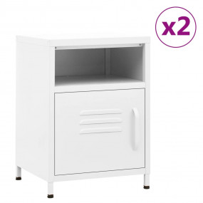 Nightstand Set of 2 White Steel Medium Adjustable Feet