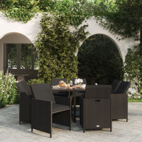 Garden Dining Set Black PE rattan 9 Piece Set Foldable