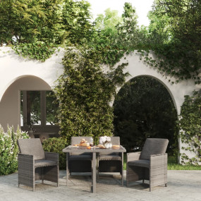 Garden Dining Set Grey PE Rattan, Steel, Tempered Glass...