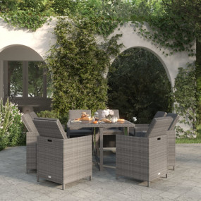 Garden Dining Set Grey PE Rattan Medium Foldable