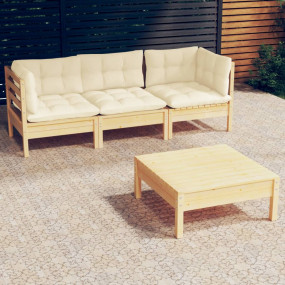 Garden Lounge Set Cream Solid pinewood, fabric (100% po...