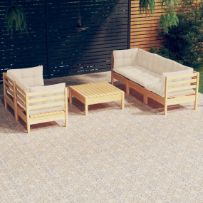 Garden Lounge Set Cream Solid Pine Wood, Polyester Medi...
