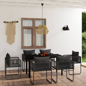 Garden Dining Set Black Powder-coated steel, glass, PE ...