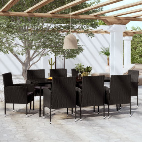 Garden Dining Set Black PE rattan Large Seats Many Dini...