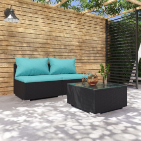 Garden Lounge Set Black PE rattan Medium Modular