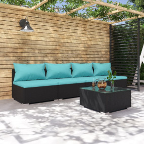 Garden Lounge Set Black and Water Blue