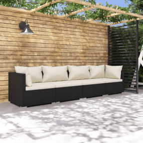 Garden Lounge Set Black PE rattan, powder-coated steel ...