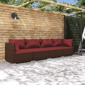 Garden Lounge Set Brown PE rattan, powder-coated steel,...