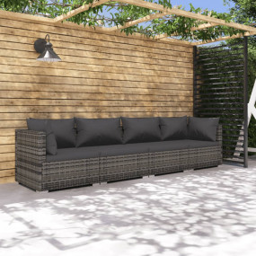 Garden Lounge Set Grey PE rattan, powder-coated steel, ...