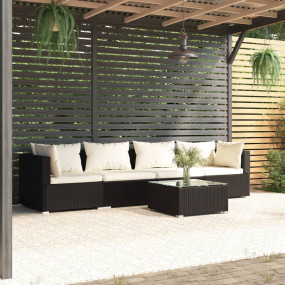 Garden Lounge Set Black with cream cushions