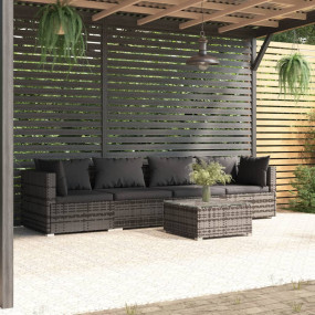 Garden Lounge Set Grey PE rattan 5 Piece Set Modular