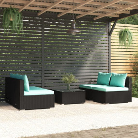 Garden Lounge Set Black PE rattan 5 Piece Modular