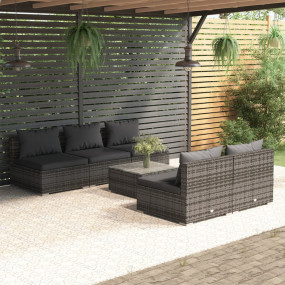 Garden Lounge Set Grey PE wicker, powder-coated steel, ...