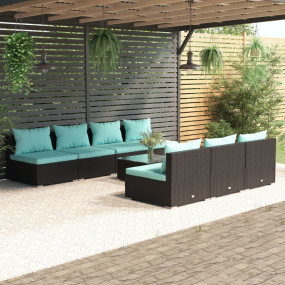 Garden Lounge Set Black PE rattan Standard Modular