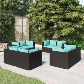 Garden Lounge Set Black, Water Blue