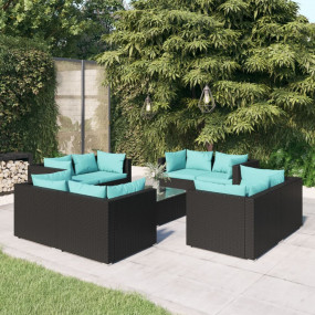 Garden Lounge Set Black PE rattan 9 piece set Modular