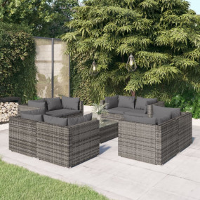 Garden Lounge Set Gray PE Rattan Large Modular