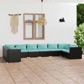 Garden Lounge Set Black PE rattan Large Modular