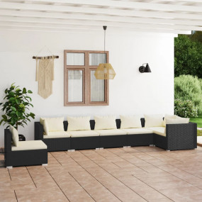 Garden Lounge Set Black PE rattan, powder-coated steel ...