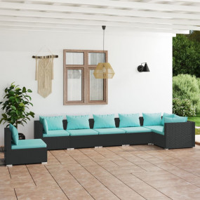 Garden Lounge Set Black, Water Blue