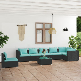 Garden Lounge Set Black, Water Blue