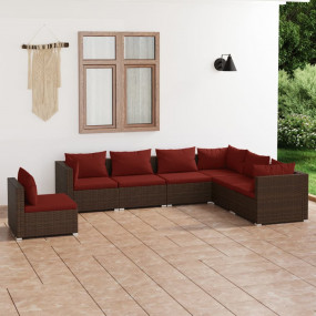 Garden Lounge Set Brown PE rattan, powder-coated steel,...