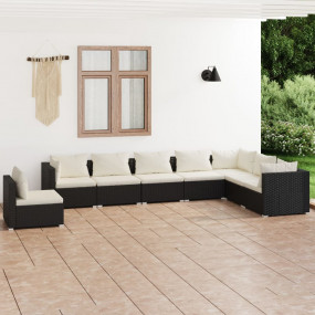 Garden Lounge Set Black PE rattan Large Modular