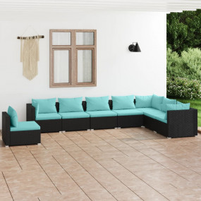 Garden Lounge Set Black, Water Blue