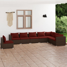Garden Lounge Set Brown PE rattan, powder-coated steel,...