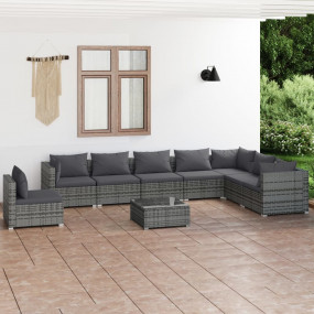 Garden Lounge Set Gray PE rattan Large Modular