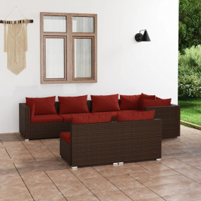 Garden Lounge Set Brown PE rattan, powder-coated steel,...