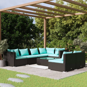Garden Lounge Set Black PE rattan, powder-coated steel,...